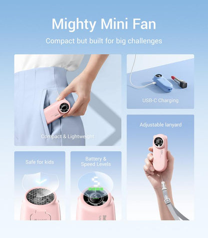 Powerful Portable Turbo Fan - 4000mAh USB Rechargeable Handheld Fan with 5 Speeds, Up to 16 Hours of Cooling for Travel, Summer, and Outdoor Use (Pink)