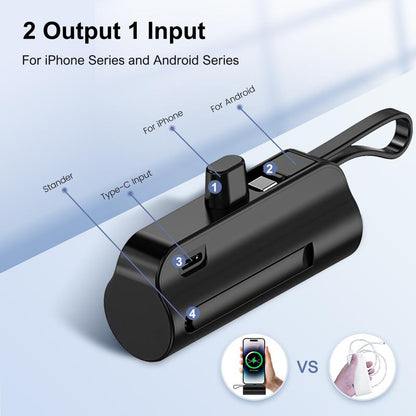4500Mah Mini Power Bank with Built in 2 Cables & Lanyard - Ultra Compact Portable Charger Iphone,Android , Phone Holder, Charging Chargeable Black Smartphone Accessories