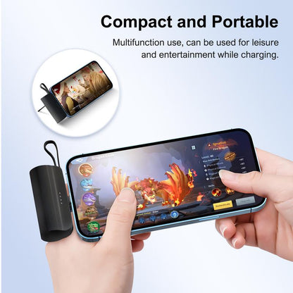 4500Mah Mini Power Bank with Built in 2 Cables & Lanyard - Ultra Compact Portable Charger Iphone,Android , Phone Holder, Charging Chargeable Black Smartphone Accessories