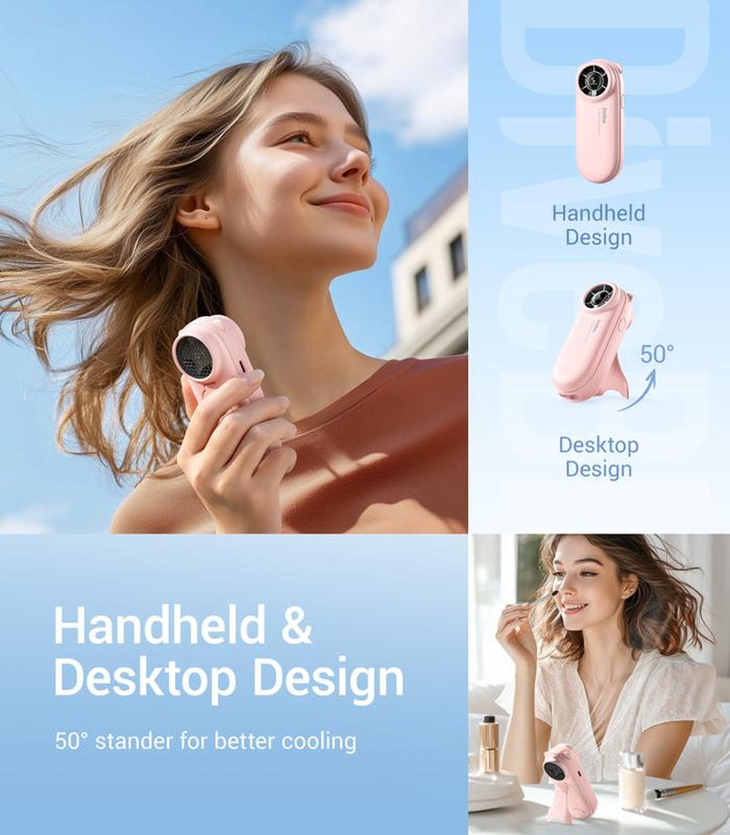 Powerful Portable Turbo Fan - 4000mAh USB Rechargeable Handheld Fan with 5 Speeds, Up to 16 Hours of Cooling for Travel, Summer, and Outdoor Use (Pink)