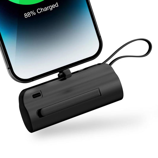 4500Mah Mini Power Bank with Built in 2 Cables & Lanyard - Ultra Compact Portable Charger Iphone,Android , Phone Holder, Charging Chargeable Black Smartphone Accessories