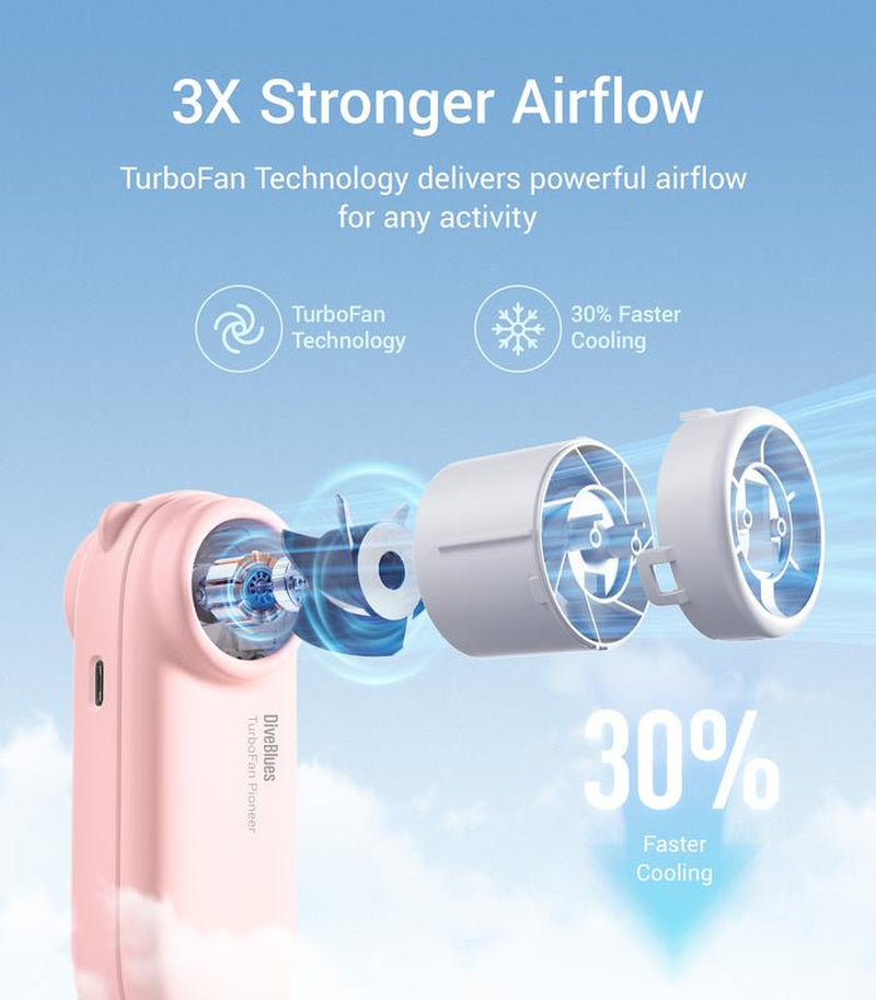 Powerful Portable Turbo Fan - 4000mAh USB Rechargeable Handheld Fan with 5 Speeds, Up to 16 Hours of Cooling for Travel, Summer, and Outdoor Use (Pink)